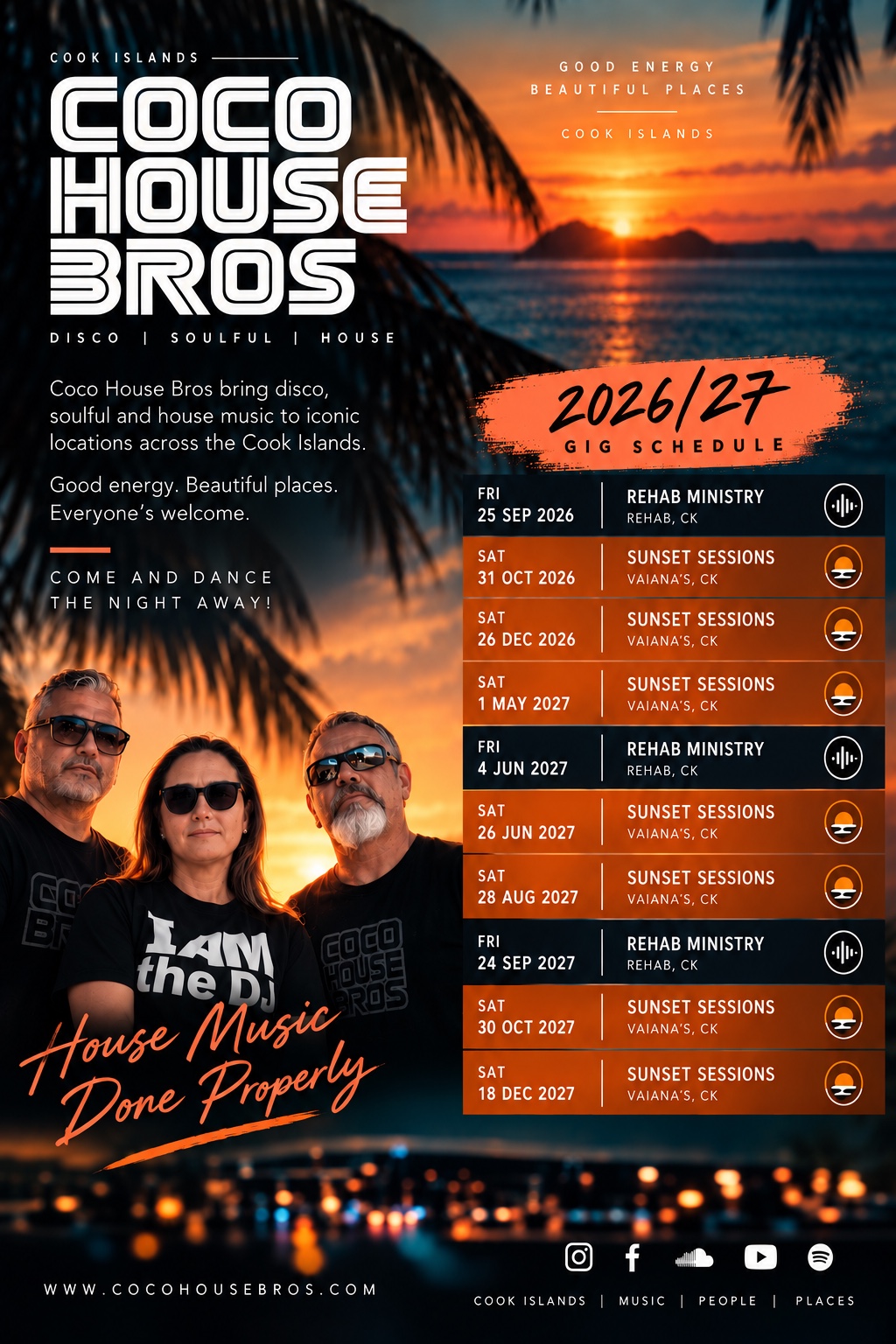 Coco House Bros — 2026/27 gig schedule — Coco House Bros event flyer